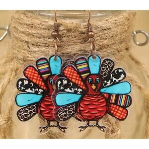 NEW Thanksgiving Turkey Earrings Women Multi-print Fall Autumn Gobble